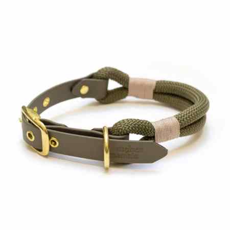 Collier en corde & Biothane Kaki