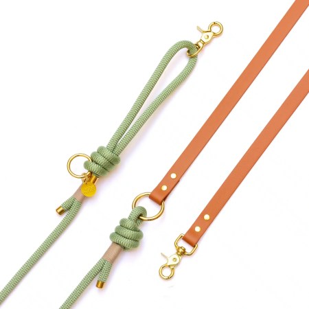 Laisse mains-libres corde x Biothane Matcha