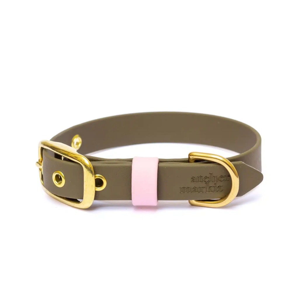 Collier imperméable en biothane Kaki